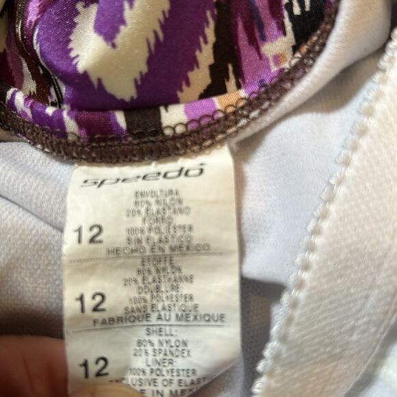 Speedo Purple and White One Piece Swimsuit Geometric Design size 12 - Picture 5 of 10